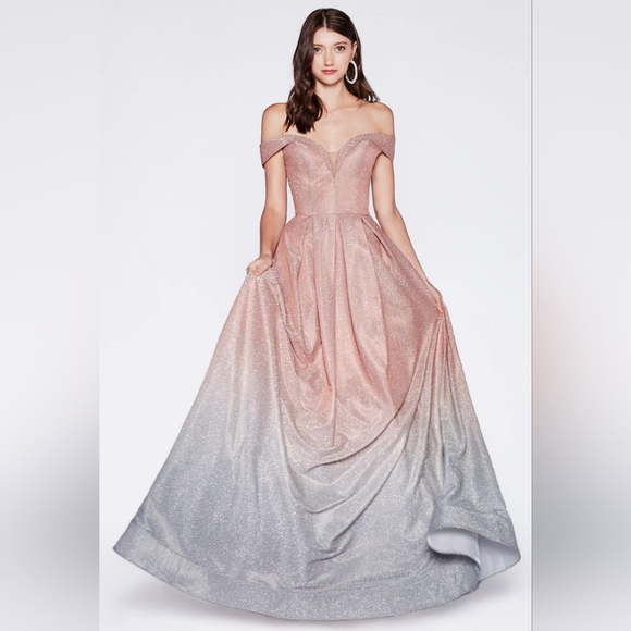 cinderella divine Dresses & Skirts - NWT CR839 Off shoulder ball gown with glitter ombre fabric Size 12
